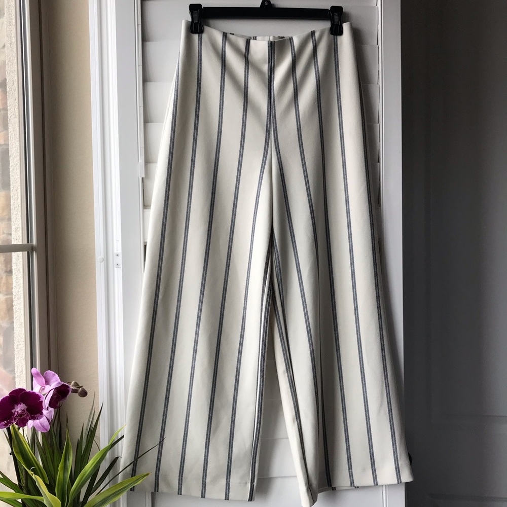 H&M CREAM STRIPED WIDE LEG PANTS